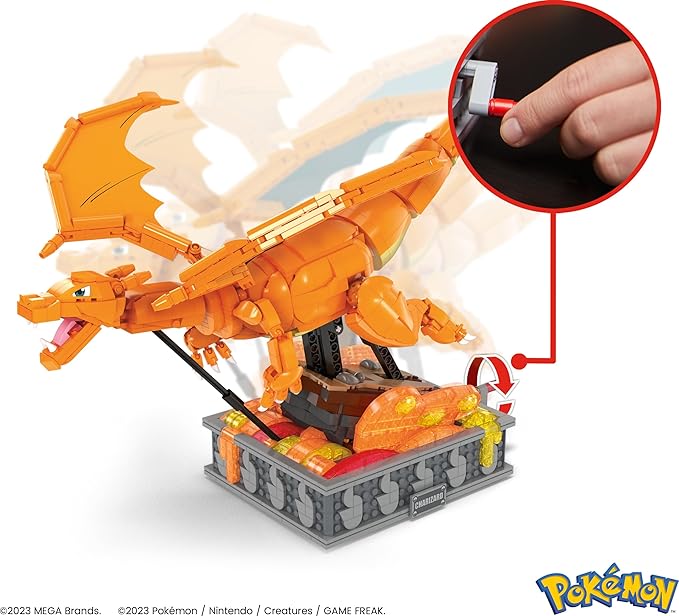 MEGA Pokémon Building Toys Set Motion Charizard with 1664 Pieces and Wing Movement for Adult Collectors
