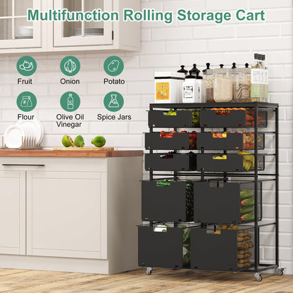 EasyPAG Rolling Storage Cart With 10 Drawers, Metal Craft Organizers And Storage Cart With Wood Tabletop, 30 Lbs Capacity Per Drawer For Home Office Classroom And Dorm, Black