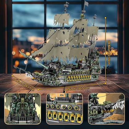 NUTCRACKER Pirate Ship Building Blocks Set Ghost Ship Flying Dutchman Large MOC Pirate Ship Construction Model Sailing Boat Toy Building Set Christmas Birthday Gift for Adult 14+ (5865 Pieces)
