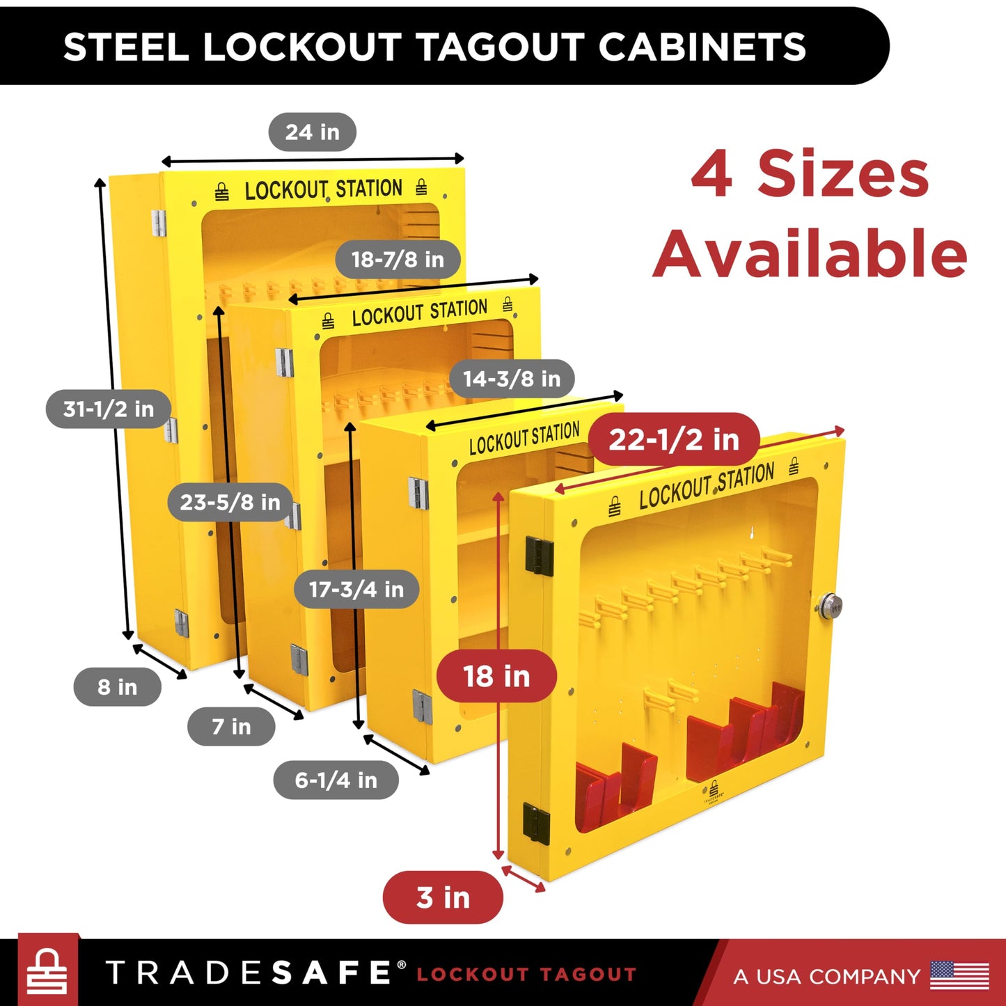 TRADESAFE Lockout Tagout Station, Lock Out Tag Out Station Unfilled - No Loto Devices Included, Wall Mount Loto Kit Cabinet, Lockout Station 22-1/2 x 18 x 3 inches