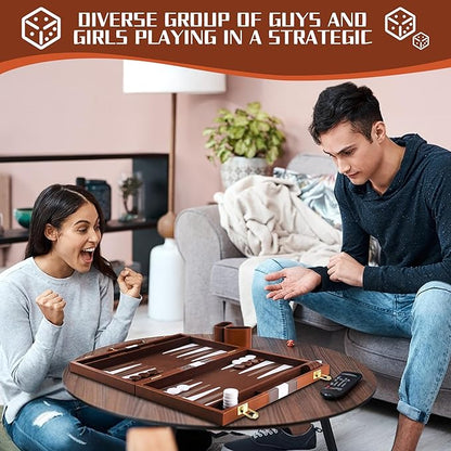 Froggod 15 inch Backgammon Sets for Adults - Classic Board Game for Adults - Portable Travel Backgammon Set for 2 Players - Perfect Adult Board Games for Gifts &amp Family Fun(Brown)