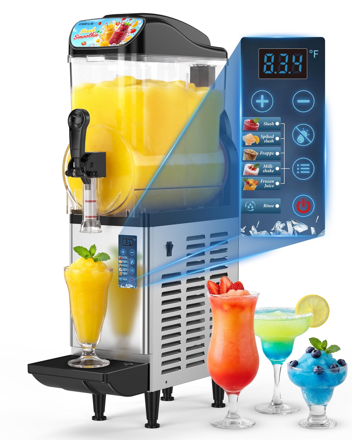 GSEICE 4.8 Gal /18L Commercial Slushie Machine, 5-in-1 Single Tank Slushy Frozen Drink Maker for Restaurants, Bars,Cafe and Home