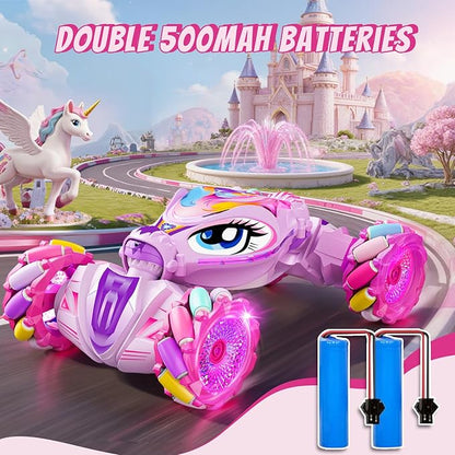 Unicorn Gesture Sensing RC Stunt Car Remote Control Car for Girls 360°Rotation &amp 2.4GHz RC Cars with Light &amp Music Barbie Style Toy for Girls Age 6-7 8-12+ Years Old Birthday Gift Idea