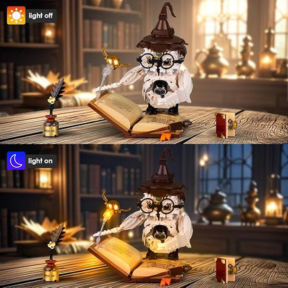 Ideas Magic World Owl Building Set MOC Creative Bird Animal Building Set with Light Collectible Hary Bird Model Toys Gifts for Teens Adults 14+ (1162 PCS)