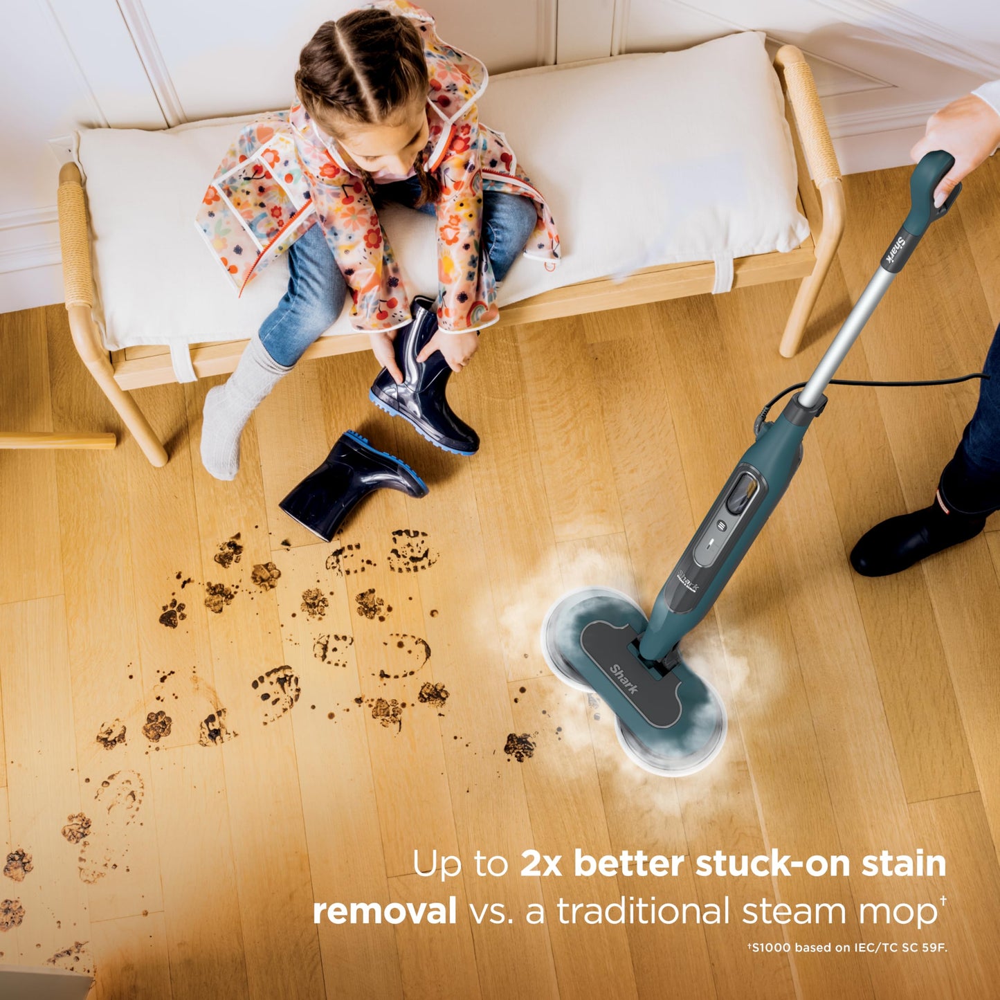Shark Steam & Scrub All-in-One Scrubbing and Sanitizing Hard Floor Steam Mop, 2 Steam Modes, 2 Dirt Grip Soft Scrub Pads Included, XL Removable Water Tank, Swivel Steering, Teal, S8002BRN
