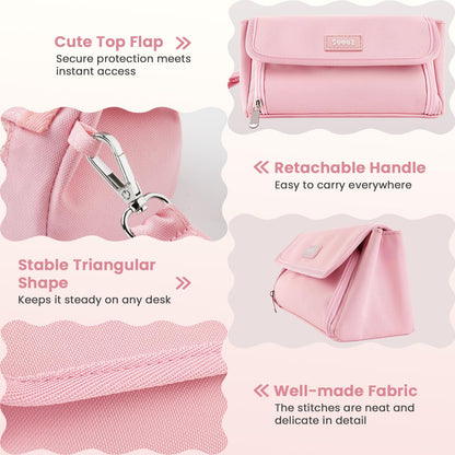 Sooez Super Large Pencil Case, Big Capacity Pencil Bag with 3 Compartments, Holds 100 Pencils, Cute Pencil Pouch with Zipper, Portable Stationery Pen Bag, Aesthetic School Supplies For Girls, Beige
