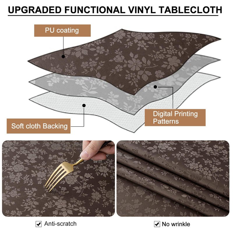 Smiry Rectangle Table Cloth, Waterproof Heavy Duty Vinyl Tablecloths, Wipeable Washable Table Cover for Kitchen and Dining Room (Coffee, 54" X 120")