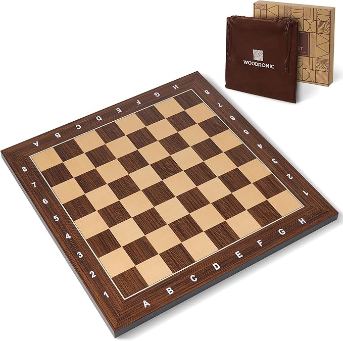 Wooden Chess Board 16 Inch - Professional Tournament Chessboard Only Premium Wood Board Game with Notation Scratch-Resistant UV Coating Portable Table Chess Board No Pieces with Gift Package