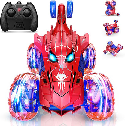 Spider remote control car rc cars toysCool rechargeable stunt rc car with 360 flips 4WD wheel with bright lightFun outdoor toys gifts for kids birthday or Chritmas age 4 5 6 7 8 9 10 11 12 years old