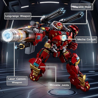 Mech Robot Transforming Building Blocks Set for Adults Red City Protector Mecha Model Action Figures Cool Creative Robots STEM Toys Gift for Teens Boys 588 Pieces