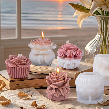 Rose Flower Succulent Bud Cylinder Silicone Wave Spiral Candle Mold - Silicone Resin Casting Molds for Candle & Resin & Soap Craft Supplies
