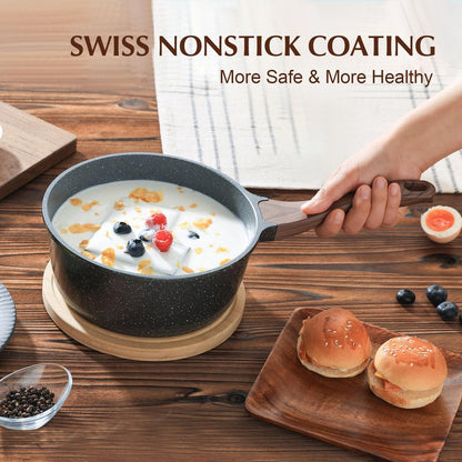 SENSARTE Saucepan Nonstick with Lid 2.5 Quarts Granite Coating Sauce Pot Medium Kitchen Cooking Pot, Induction Comptable, Free of Intentionally Added PFOA