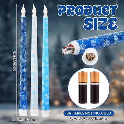 Kittmip 6 Pcs Snowflakes Wonderland Flameless Taper Candles 11 Inch Winter Battery Operated LED Candles Blue White Table Centerpiece for Christmas Xmas Holiday Party Decor