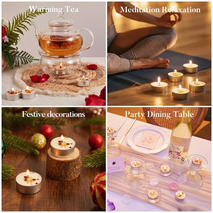 16 Pack Rose Tealight Candles with Real Dried Petals, Natural Soy Wax, 6-Hour Burn Time for Home, Wedding or Bath Decor