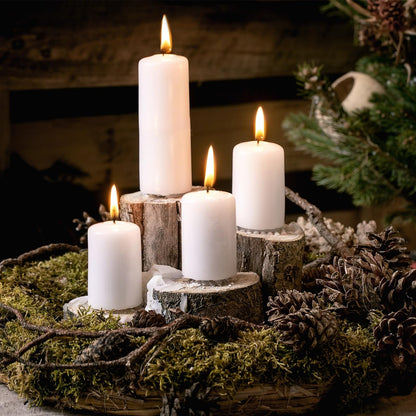 MTLEE 36 Pcs Pillar Candles Bulk Set of 3 Long Burning Wax Pillar Candles 2 in x 3, 6, 8 Inch Dripless Unscented Smokeless for Wedding Party Spa Lantern Fireplace Home(White)