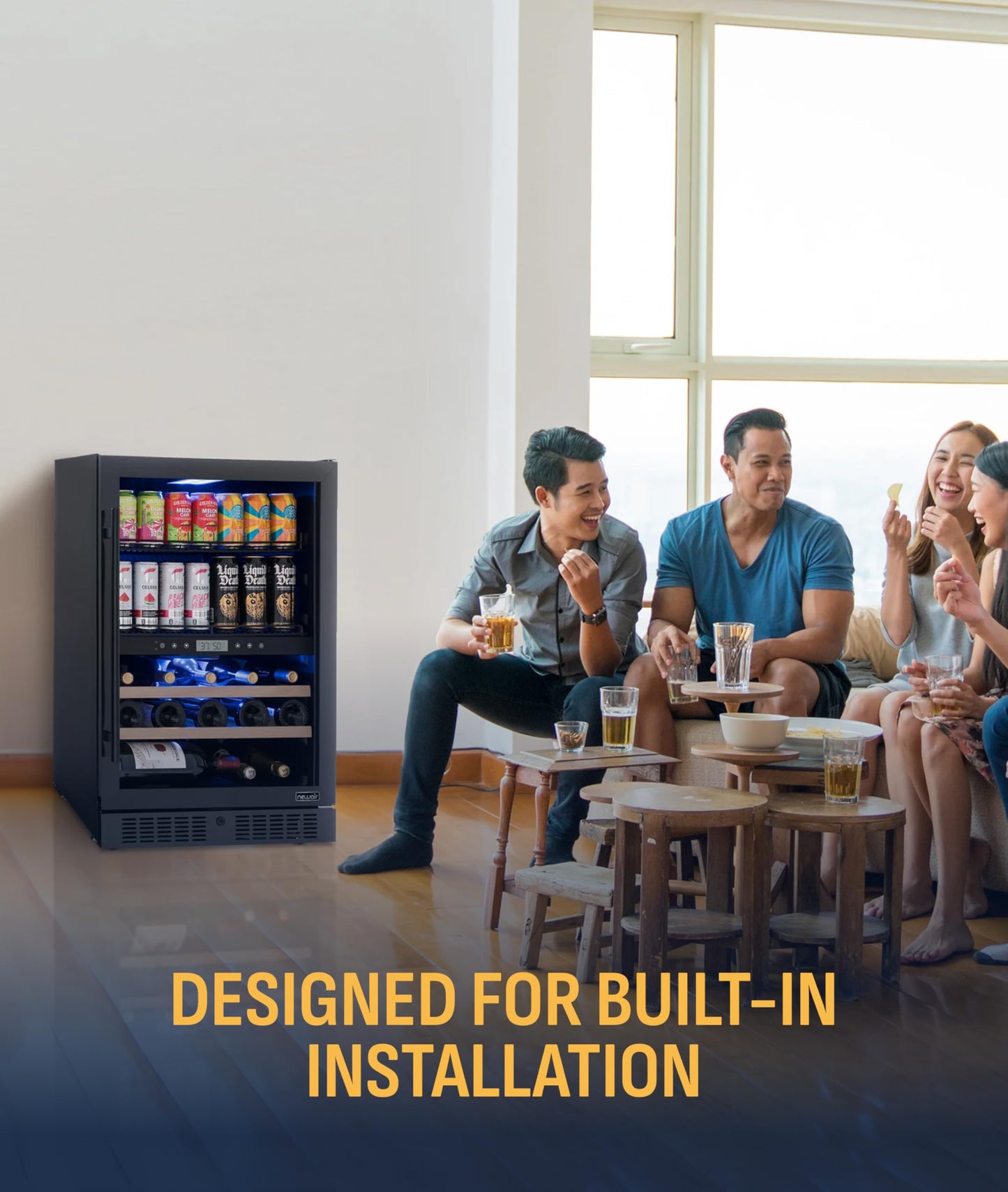 NewAir 24" Dual Zone Beverage Refrigerator & Wine Cooler for 24 Bottles & 100 Cans | Freestanding or Built-In Under Counter Mini Fridge for Beer, Wine and Soda | Stainless Steel