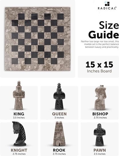 Radicaln Marble Antique Chess Set with Storage Box 15 Inches Oceanic and Black Handmade Board Game 2 Player Classic Chess Sets for Adults Board &amp 32 Chess Pieces