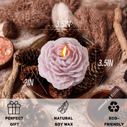 Peony Flower Shape Candles 1 Pack Soy Wax Decorative Candle for Bedroom Home Scented Candle Gift to Friends Family (Dark Purple)