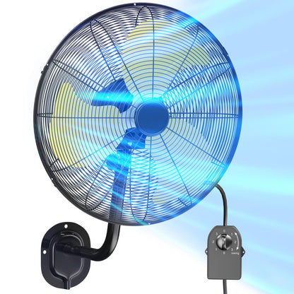 20" Heavy Duty Wall Mount Fan, 3 Speeds, 7200 CFM High Velocity Industrial Fan, Indoor Oscillating Wall Fan, Metal Outdoor Fan for Commercial Use, Shop,Gym,Patio,Garage, Warehouse