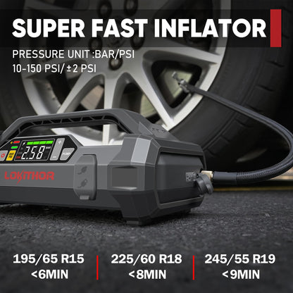 LOKITHOR JA401 3750A Jump Starter with Air Compressor, 60W Two-Way Fast Charing, 12V Lithium Battery Starter with 150PSI Auto-Shutoff Tire Inflator, Booster Pack for 10.0L Gas or 8.0L Diesel Engines