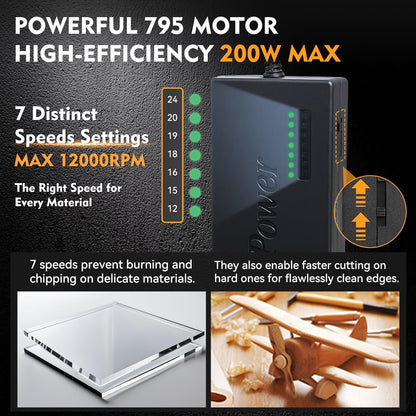 Super Mini Table Saw for Crafts,[Dual Motor & Switches] 7 Speeds MAX 200W Multifunctional Table Saw with 122+ Accessories, Cut/Engrave/Polish/Drill, Compact Design for Model Making, Gift for Creators
