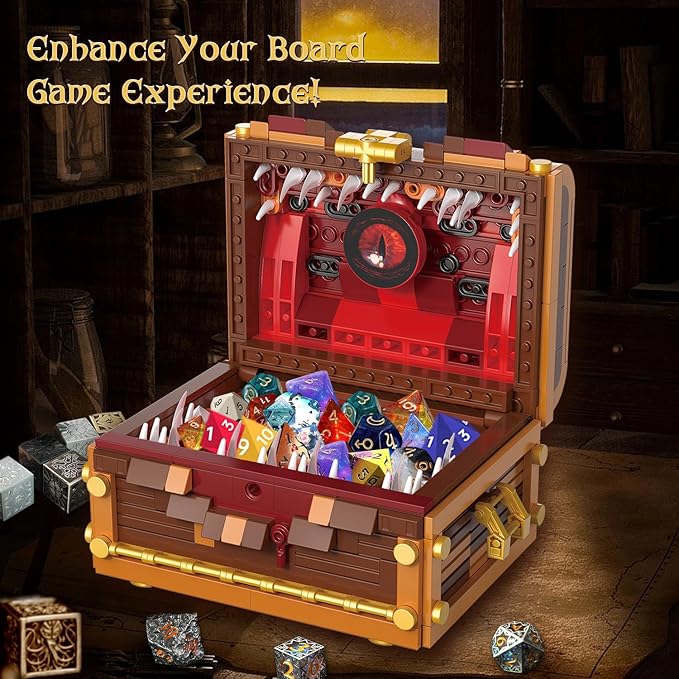 Mimic Chest Building Sets Monster Dice Storage Box that Holds Up to 3 Polyhedral Dice Sets. Ideal for Dragons Board Game Gifts for Adults and Kids Compatible with Lego Sets 531pcs