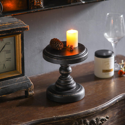 SOFE Black Wood Display Riser, Rustic Small Pedestal Stand/Planter Stands, Tray Holder for Decor, Unique Wooden Base 7 Inches Tall for Mini Items, Candle, Figurine