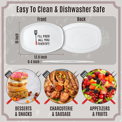 R HORSE Man Grill Platter - Man Themed Barbecue Serving Tray Plate White Oval Serving Dishes Dad Men Father Day Gift for Appetizers Desserts Charcuterie Outdoor Indoor Cooking Party
