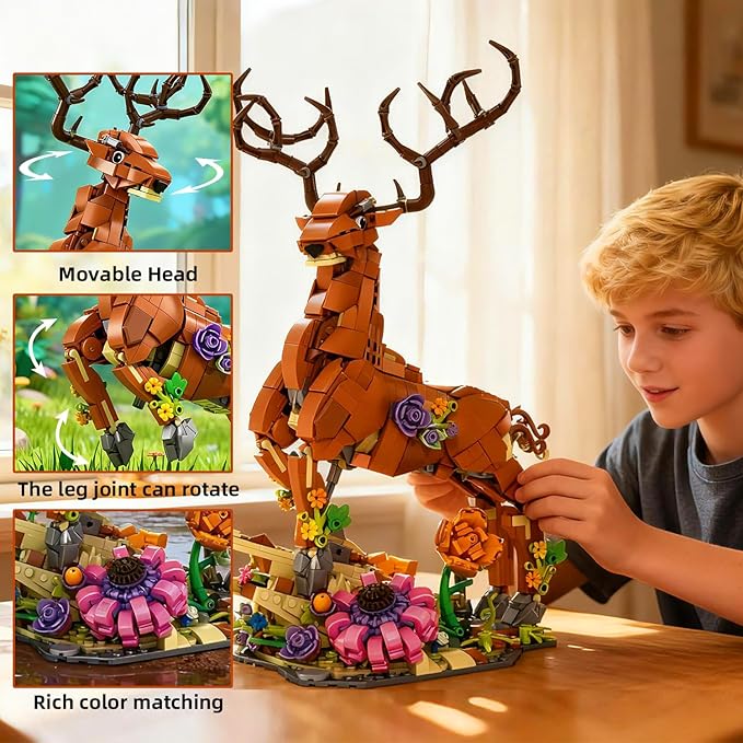 MENTOJOY 2-in-1 Magical Unicorn &amp Deer Building Set - 1367 Pieces Fantasy Animal Model Educational STEM Toy &amp Desktop Decoration Gift for Kids Ages 6+