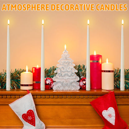 Baquler 100 Pcs Flameless Taper Candles Battery Operated Bulk 12.4 Ivory LED Taper Candles Flickering LED Candlesticks for Wedding Advent Halloween Christmas Party Decor