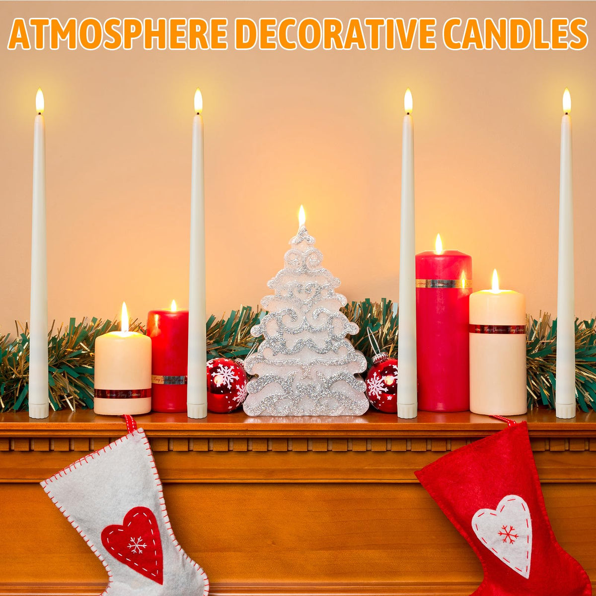 Baquler 24 Pcs Flameless Taper Candles Battery Operated Bulk 12.4 Ivory LED Taper Candles Flickering LED Candlesticks for Wedding Advent Halloween Christmas Party Decor