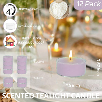 Scented Tealight Candles Light Purple Lavender Scented 12 Count Hand Poured Smokeless 4 Hour Clean Burn for Bedroom Relaxation Spa Night Meditation Yoga Practice Evening Wind Down