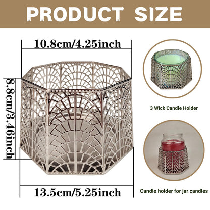 Dorephine 3 Wick Candle Holder, Shell Design Candle Jar Holder for 4-Inch Diameter Jars (5.25" D x 3.5" H), Rose Gold Metal, Coastal Decor