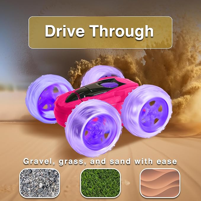 Contixo SC3 RC Stunt Car Pink 2.4GHz 4WD Double-Sided 360° Rotating flip Racer Remote Control Toy Cars with LED Lights for Kids Girls Boys Age 4-12 Birthday Gift