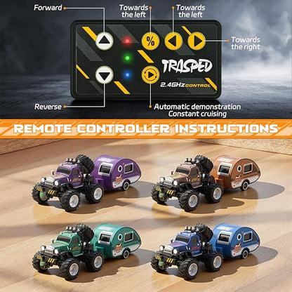 Snugzy Mini RC Car 1:64 Scale RC Truck for Kids with Trailer 2.4Ghz Remote Control Rechargeable RC Cars Toy Gifts for Boys Girls Adult (Blue)