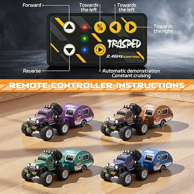 Snugzy Kids Mini RC Car 1:64 Scale RC Truck with Trailer 2.4Ghz Remote Control Rechargeable RC Cars Toy Gifts for Boys Girls (Green)
