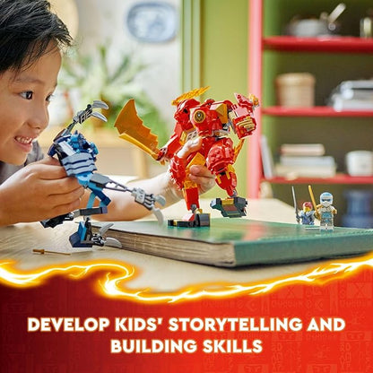LEGO NINJAGO Kai’s Elemental Fire Mech Action Figure Mini Ninja Toy for Kids with Customizable Red Ninja Figure Plus Kai and Zane Minifigures Adventure Set for Boys and Girls Ages 7 and Up 71808