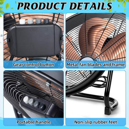 Woanger 20" High Velocity Industrial Floor Fan, 5703 CFM Heavy Duty Drum Fan with 6 Metal Blades, 3-Speed, 360 Degree Rotation, High Airflow Mover for Warehouse, Garage, Factory, Barn & Gym