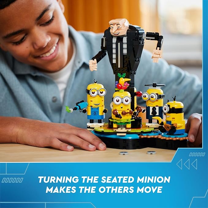 LEGO Despicable Me 4 Brick-Built Gru and Minions Figure Buildable Minions Toy for Kids Dancing Despicable Me Toy Figures Playset Play-and-Display Birthday Gift for Boys and Girls 75582