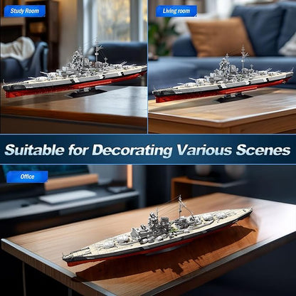 Brihappen Bismarck Battleship Building Block Sets 2686 Pcs MOC Warship Building Toys 31in German WWII Military Theme Boat Model Kit for Collection and Display Gift for Military Lovers