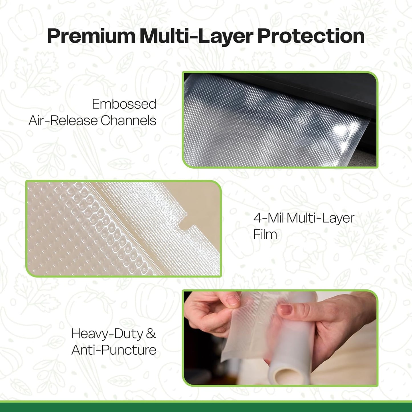 Premium Vacuum Sealer Bag Rolls - Custom Cut for Freezer & Sous Vide - Durable Food Storage, 3 Pack (8"x20')