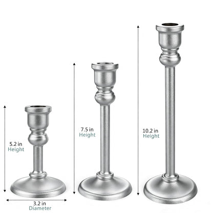 Candlestick Holders Taper Candle Holders Set of 3, Golden Candlestick Holders Decorative Candle Stand, Tapered Candle Holders Set for Wedding, Dining Table, Home Decoration (Antique Silver)