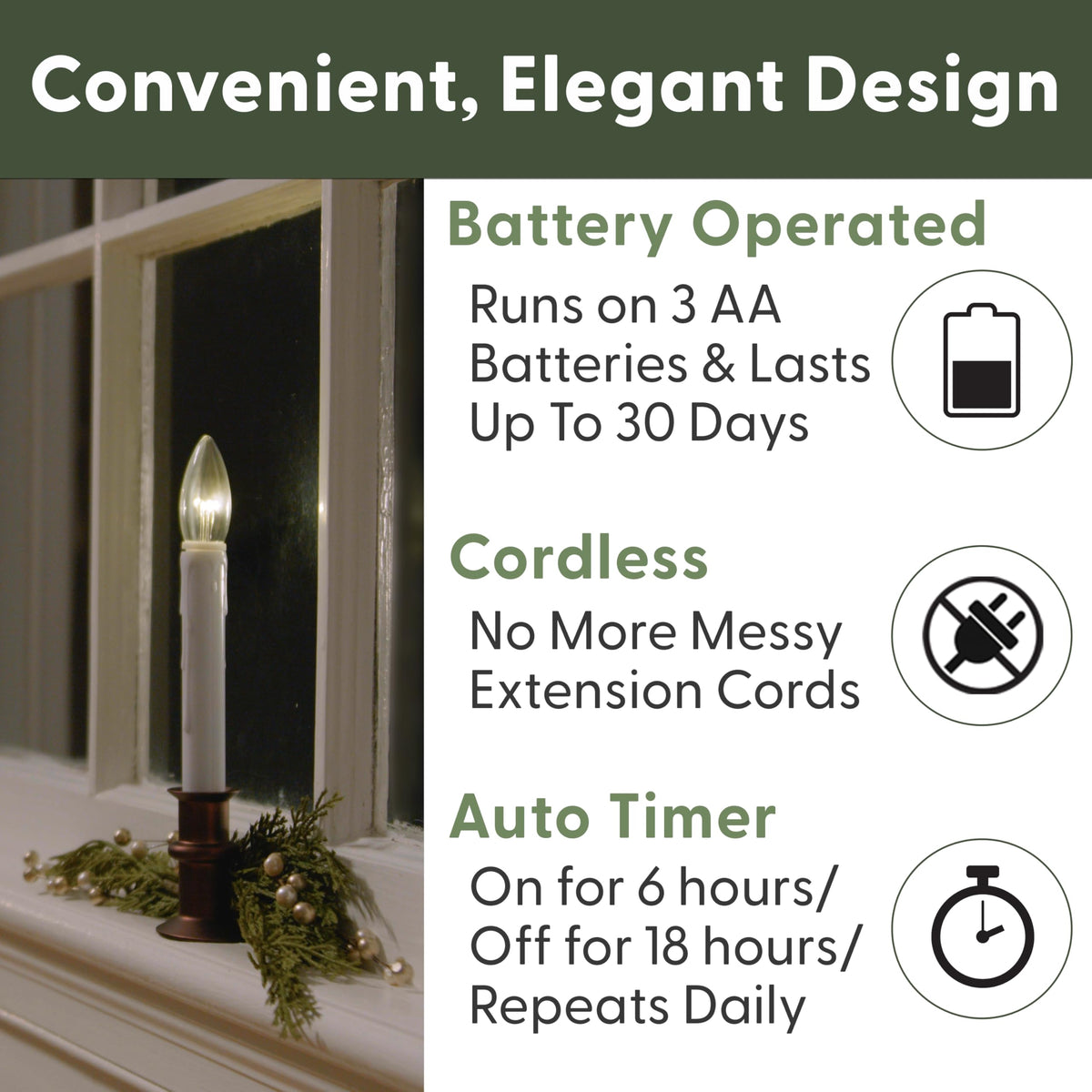 612 Vermont Ultra-Bright LED Window Candles with Timer, Battery Operated, Slim-Line Metal Base, VT-2813-AW-4R (Antique Bronze, Pack of 4)