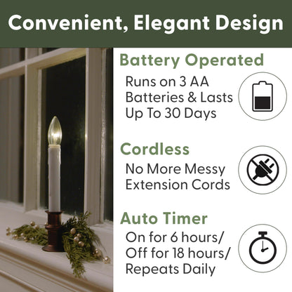 612 Vermont Ultra-Bright LED Window Candles with Timer, Battery Operated, Slim-Line Metal Base, VT-2813-AW-4R (Antique Bronze, Pack of 4)