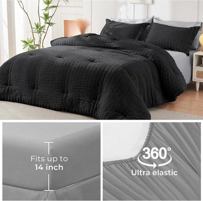 HYMOKEGE Twin XL Comforter Set - All Season Luxury 5-Piece Bedding Set in Black & Light Grey