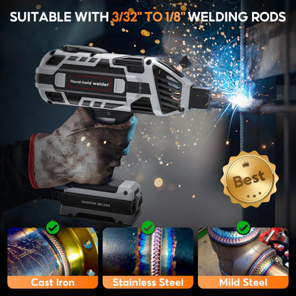 Tvgoo Portable Handheld Welding Machine - 110V IGBT Inverter Handheld Welder, 20-120A Portable ARC Welder, Hot Start & Anti-Stick for 3/32"-1/8" Welding Rods, Father's Day Gift for Men(Grey)