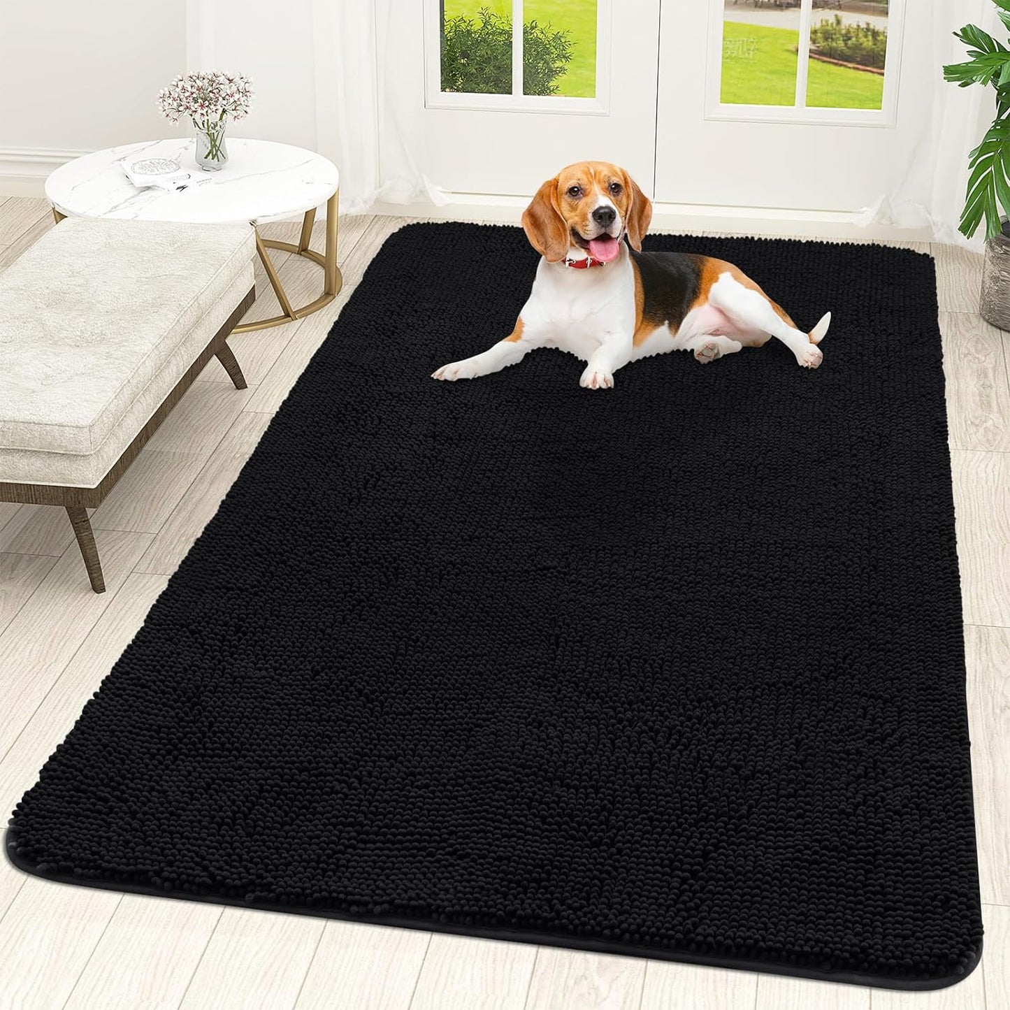 OLANLY Dog Door Mat - Absorbent Non-Slip Mud Mat for Dogs | Quick Dry Chenille, 70x46, Black