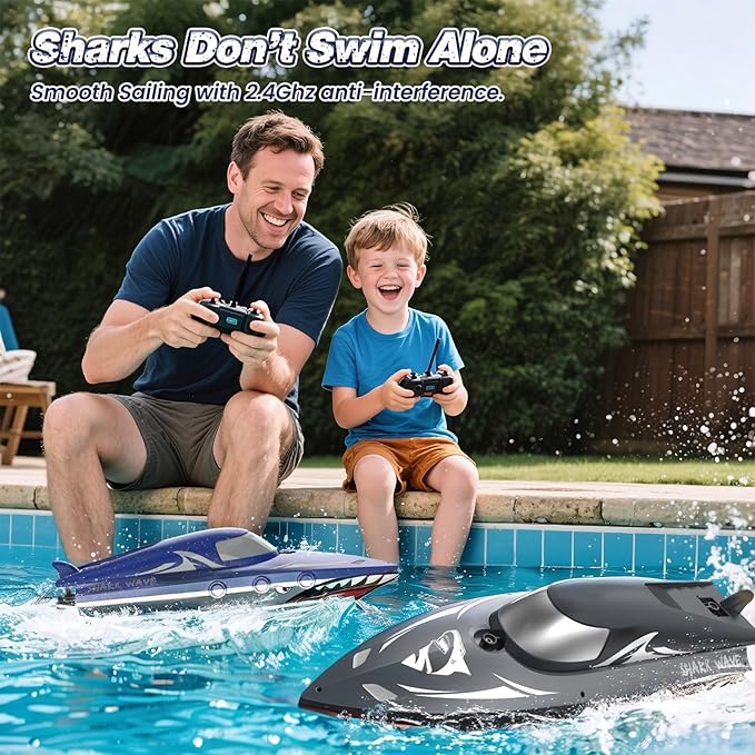 Shark RC Boat for Kids &amp Adults2.4GHz High Speed Remote Control Racing Boat W/ Dual Battery 50 Min RuntimeWaterproofFast Remote Control Toy Gift Kids 8-12 Ideal for Pools &amp LakesRealistic