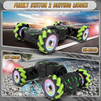 Pristar Gesture RC Toys for Boys 6-12 RC Sensing Stunt Car with Cool Spray Lights Music Double Sided Flip 360 Rotate 4WD Off-Road