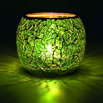 Rancco Glass Votive Candle Holder for Tealight, Romantic Mosaic Cracked Candle Holder, Candle Lamp Aromatherapy Candlescape Bowl for Valentine's Thanksgiving, Christmas Table Centerpiece,Party Decor